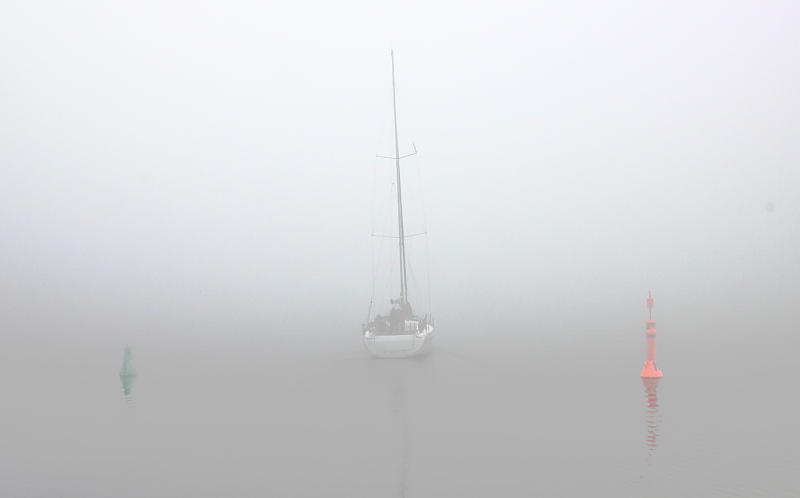Segeln in Bodden bei Nebel